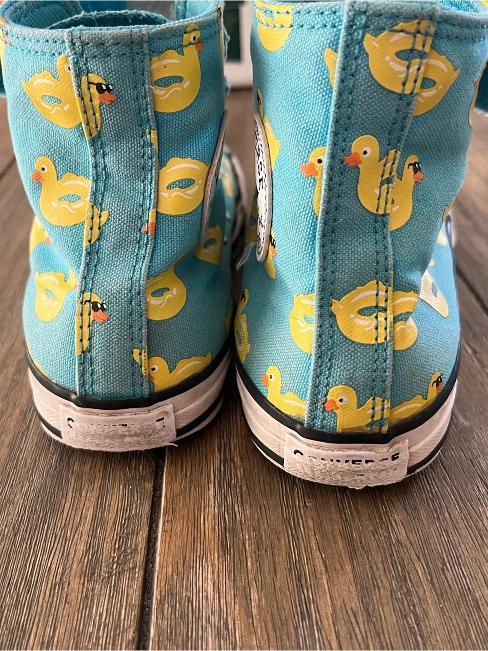 Converse Kids Youth High-Top Canvas Sneakers in Teal with Yellow Duck Print